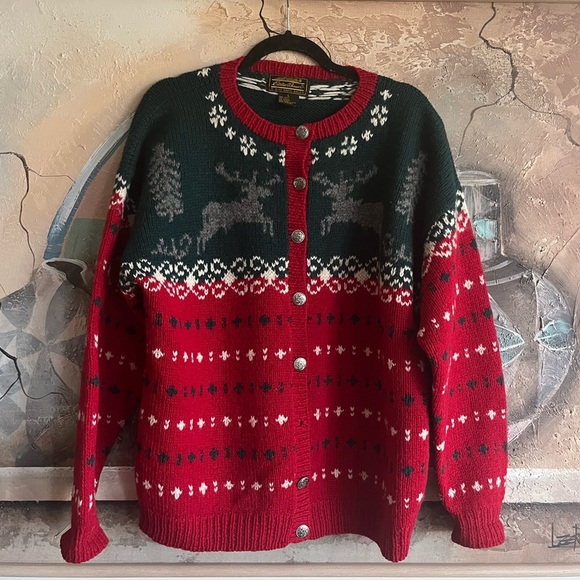 Vintage Eddie Bauer Wool Sweater Cardigan 1990 Christmas Womens Large - Picture 5 of 9